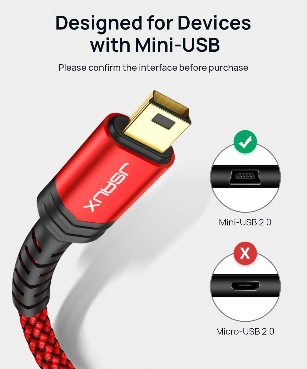 Mini USB Cable[2-Pack 3.3Ft+6.6Ft],  USB 2.0 a to Mini B Cable Charging Cord Compatible with Ti-84 plus CE Graphing Calculators, PS3 Controller, Digital Camera, GPS Receiver, Dash Cam