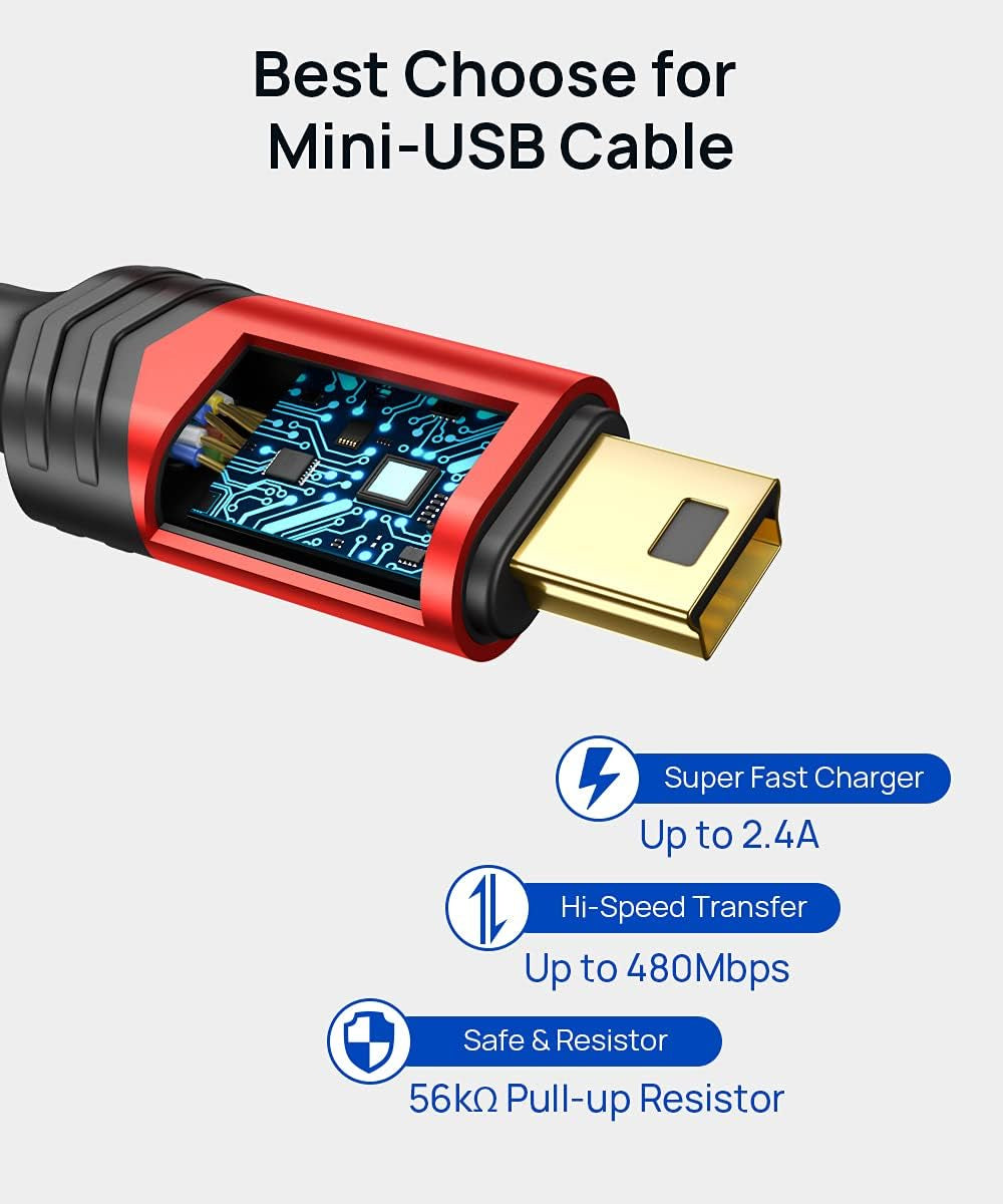 Mini USB Cable[2-Pack 3.3Ft+6.6Ft],  USB 2.0 a to Mini B Cable Charging Cord Compatible with Ti-84 plus CE Graphing Calculators, PS3 Controller, Digital Camera, GPS Receiver, Dash Cam
